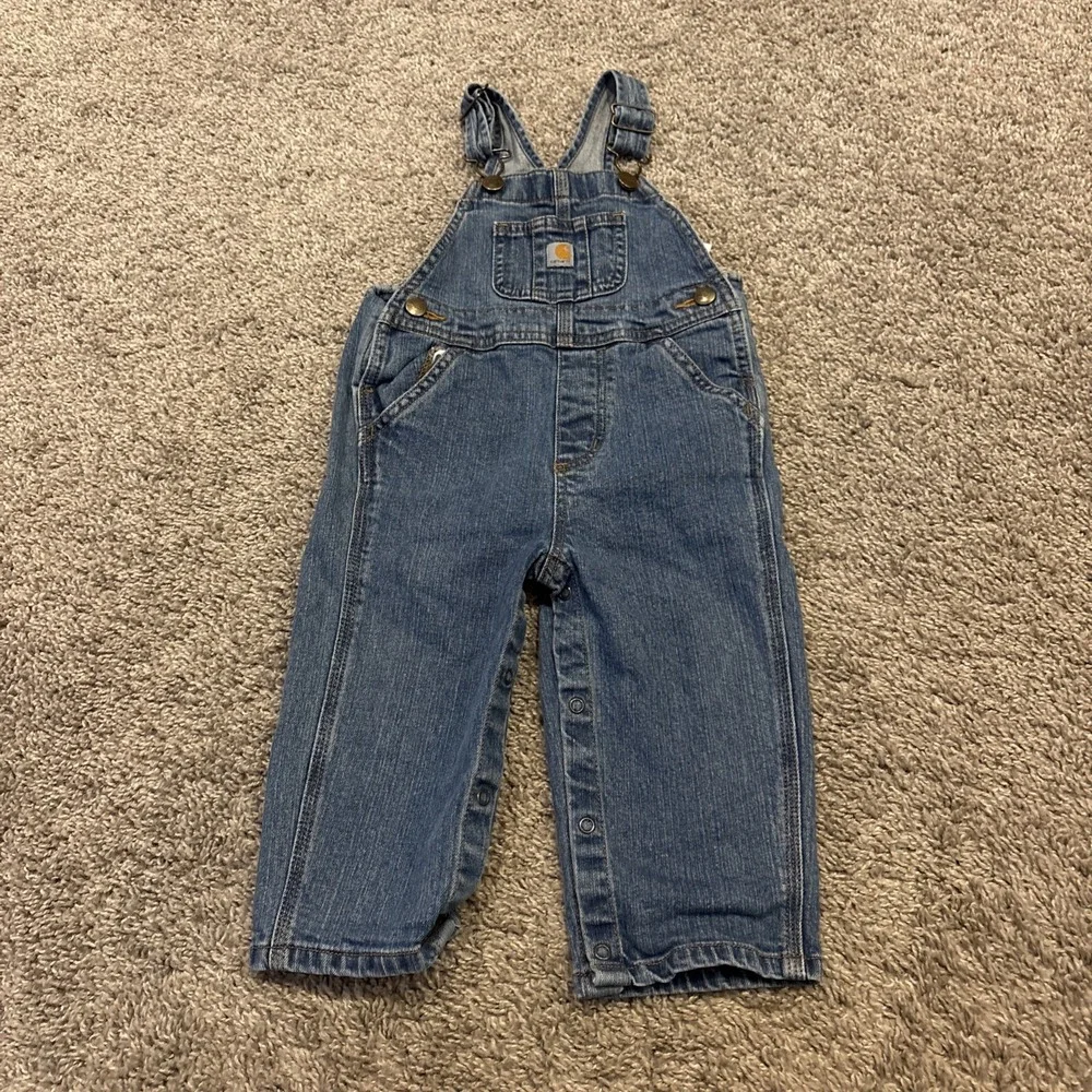 Carhartt Kids Denim Bib Overalls Toddler 18m Adjustable Straps Snap Legs